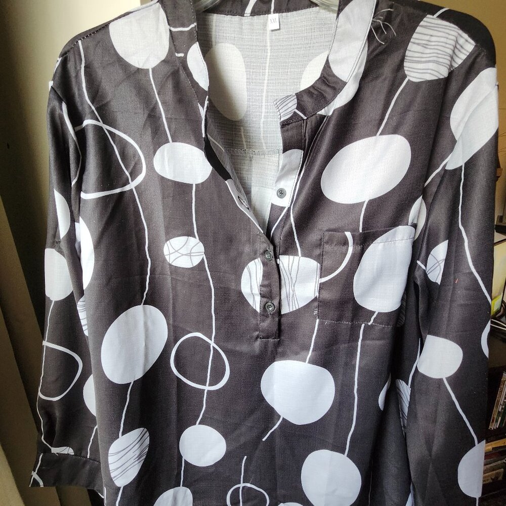 Large Black and White Dotted Blouse